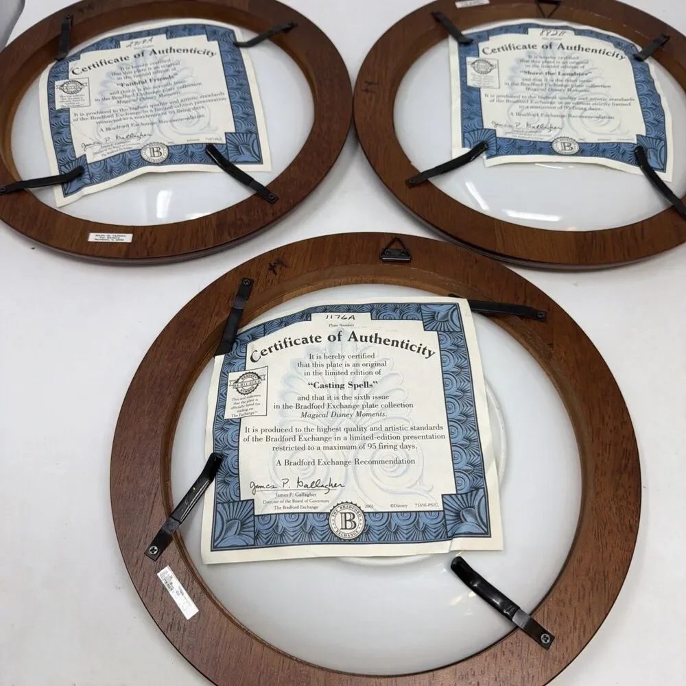 Bradford Collection Plates Disney Magical Moments Lot Of 3 Wood Frames & Papers